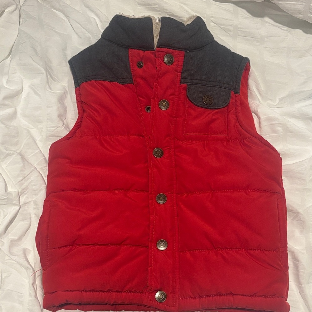 Boy Size 6 Red and Black Puffer Vest